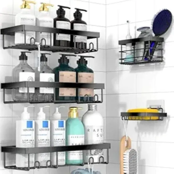 Moforoco Adhesive Shower Caddy Organizer Shelves Rack 5 Pack Corner Bathroom Storage Organization