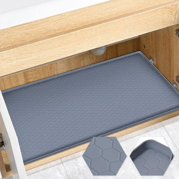 Under Sink Mat, 34" X 22" Silicone Mats For Kitchen Waterproof, Under Sink Cabinet Organizers And Storage, Sink And Cabinet Protector