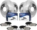 Detroit Axle - Brake Kit for Chevy GMC Silverado Sierra 1500 Suburban Yukon XL Avalanche Tahoe Cadillac Escalade ESV EXT Drilled & Slotted Brake Rotors Ceramic Brakes Pads Front and Rear Replacement