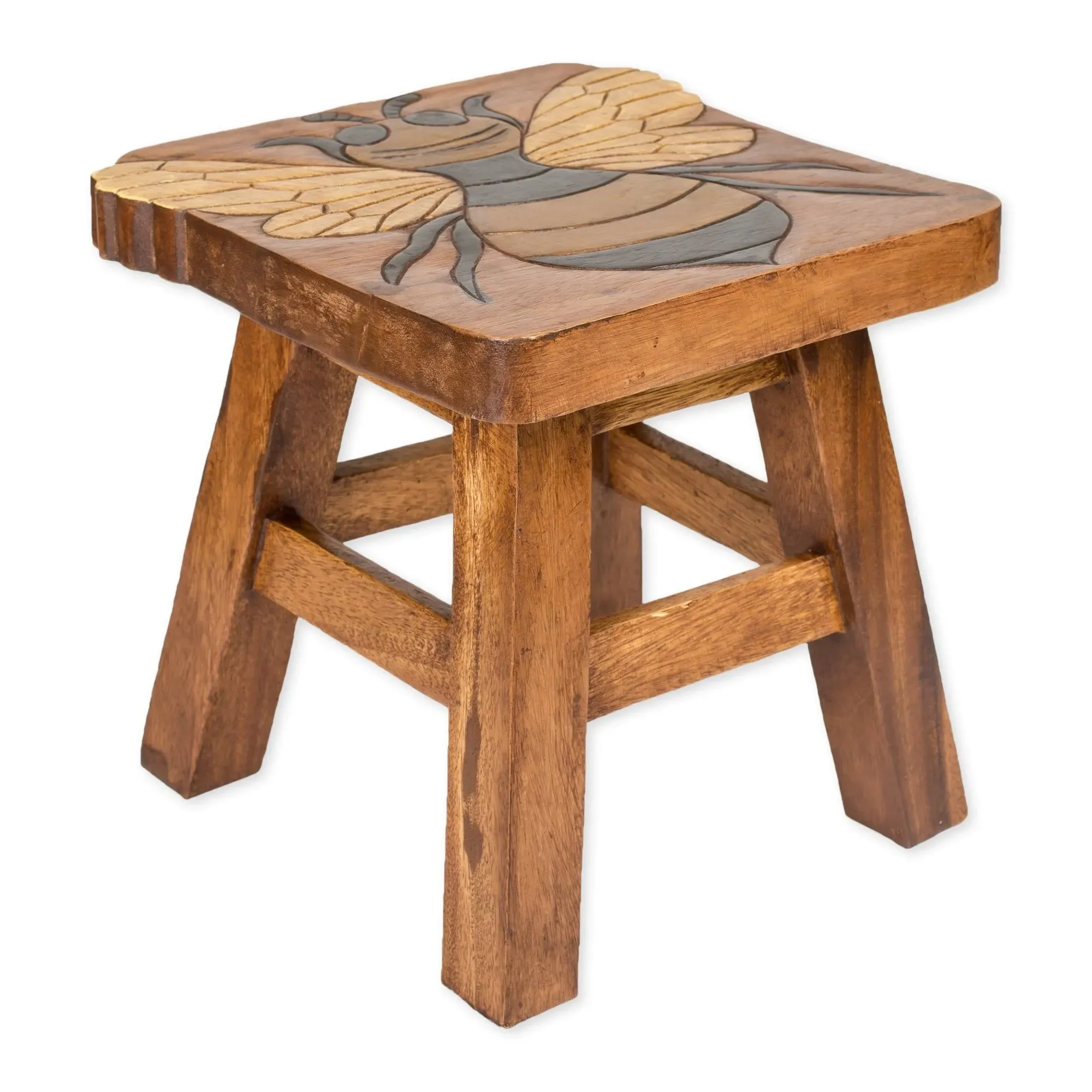 Petite Sea Island Imports Bumble Bee Hand Carved Acacia Hardwood Decorative Short Stool