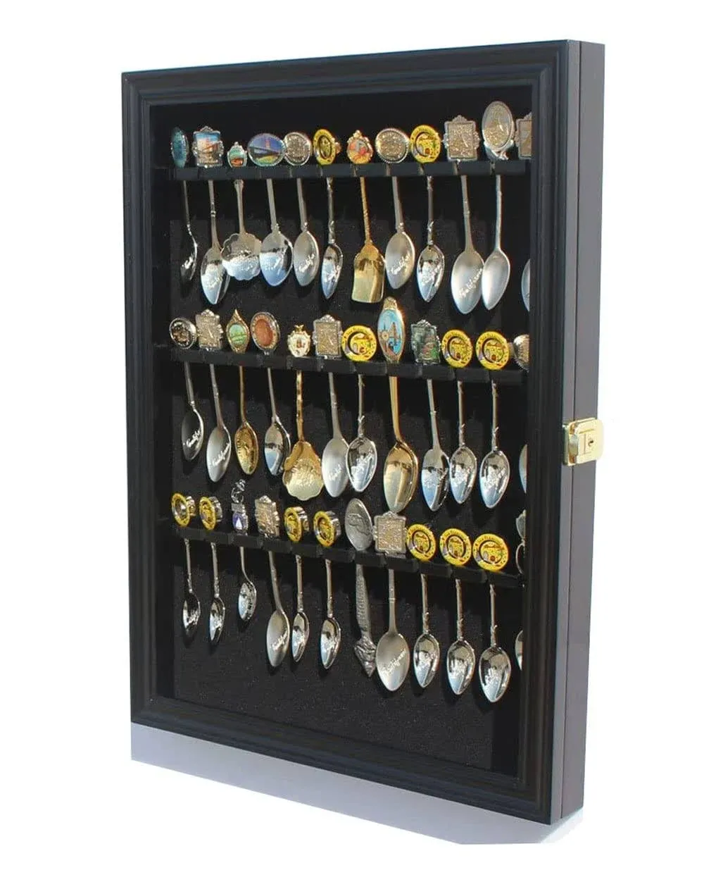 36 Souvenir Tea Spoon Display Case Rack Wall Mountable Cabinet Frame with Lockable Glass Door Black