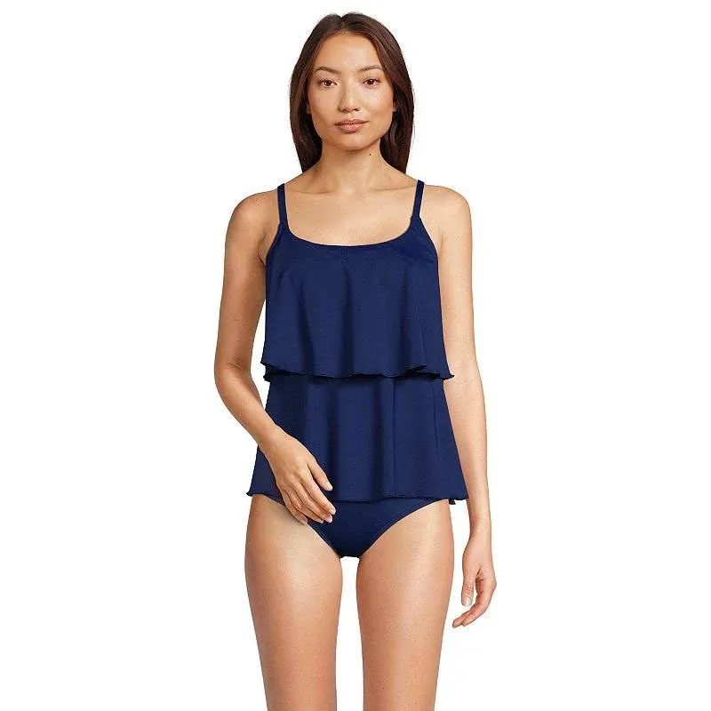 Lands' End Women's Scoop Neck Tiered Tankini Swimsuit Top