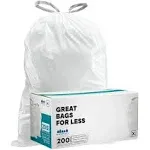 Plasticplace Custom Fit Trash Bags │ simplehuman (x) Code K Compatible (50 Count) │ White Drawstring Garbage Liners 10 Gallon / 38 Liter │ 24.4" x 28"