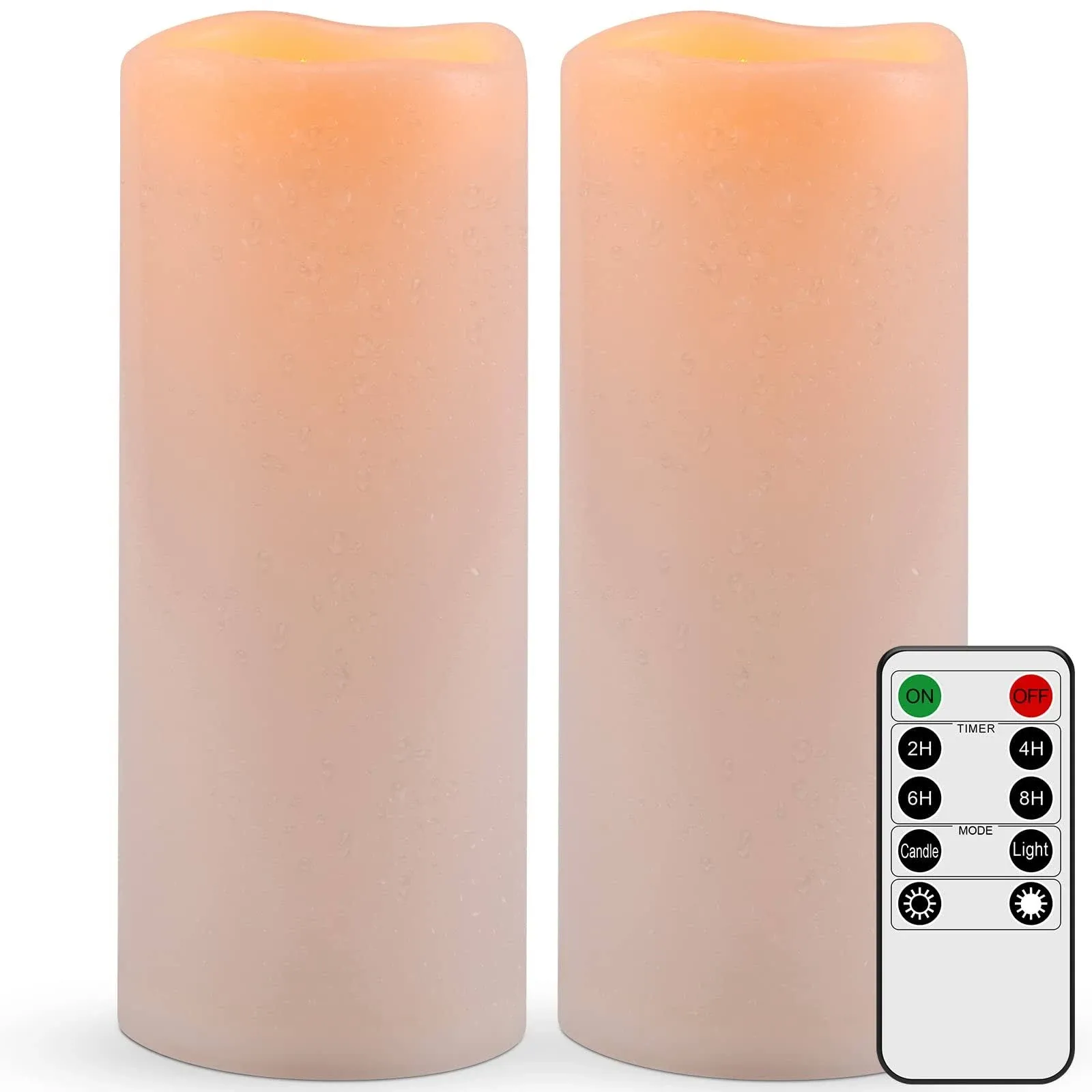 10" x 4" Outdoor Waterproof Flameless Pillar Candles with Remote Updated Timer Function - Battery Operated Flickering Large LED Candles for Indoor Outdoor Lanterns - Long Lasting, Set of 2