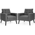 Premium Set of 2 Modern Accent Chair, Mid-Century Upholstered Armchair Club Chair