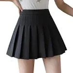 Apriddeo Girls Women High Waisted Pleated Skirt Plain Plaid A-Line Mini Skirt Skater Tennis School Uniform Skirts Lining Shorts Black