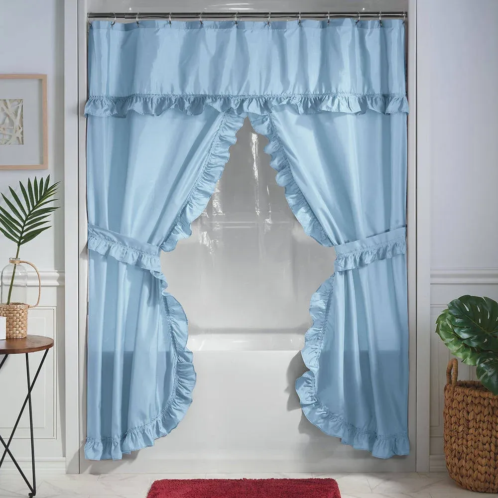 Stoneberry Home Ruffled Shower Curtain Set, Blue