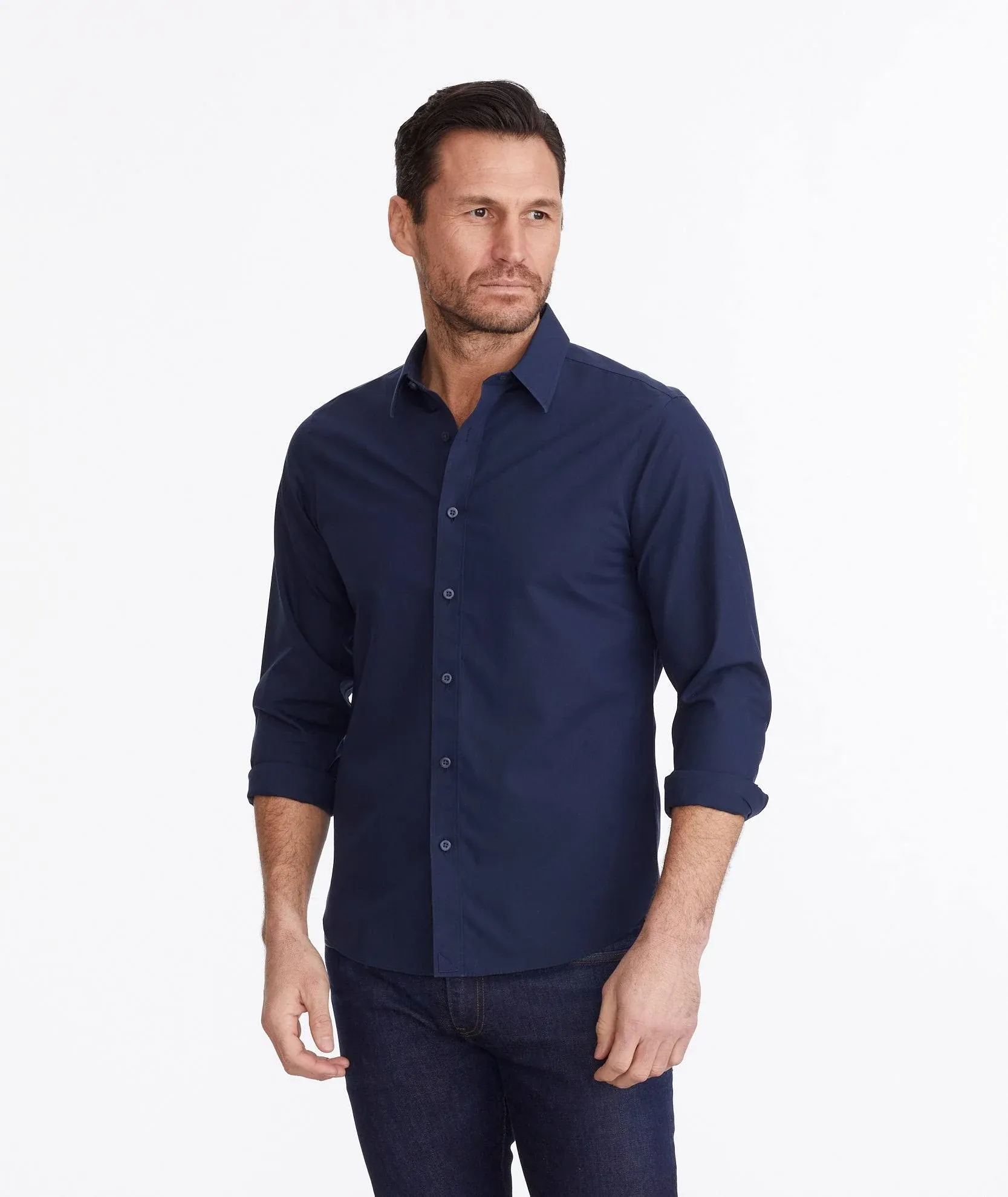 Untuckit Navy Wrinkle-Free Castello Shirt M