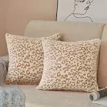 FY FIBER HOUSE Leopard Print Pillow Cover Flannel Fleece Throw Pillow Cases Covers for Couch Bed Sofa Set of 2, 18 x 18 Inch, Brown