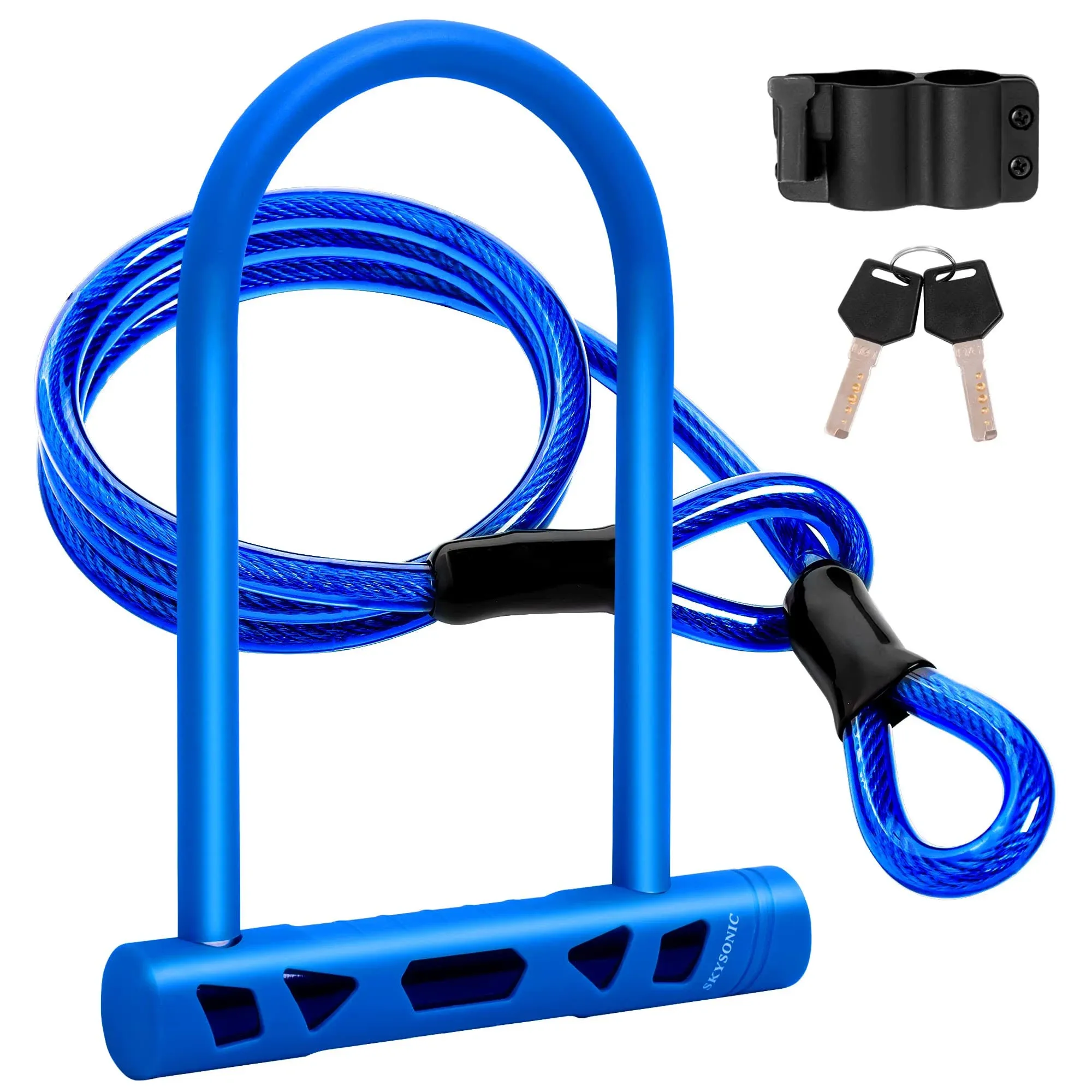 Bike Lock Heavy Duty Bike U Lock with Cable 14mm Shackle and 12mm x1.5m Cable and Sturdy Mounting Bracket for Mountain Bike Fold Bike Road Bike（Navy Blue）