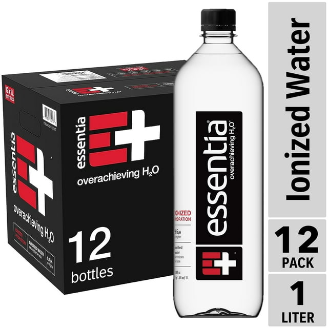 Essentia Bottled Water, 1 Liter, 12-Pack, Ionized Alkaline Water:99.9% Pure, Infused With Electrolytes, 9.5 pH Or Higher With A Clean, Smooth Taste