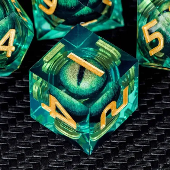 ARUOHHA DND Resin Dice Beholder's Dragon Eye Dice Liquid Core D and D Dice Set with Gift Box, Green Sharp Edged Dice Dungeons and Dragons Polyhedral D&D Dice Role Playing Game D20 D12 D10 D8 D6 D4