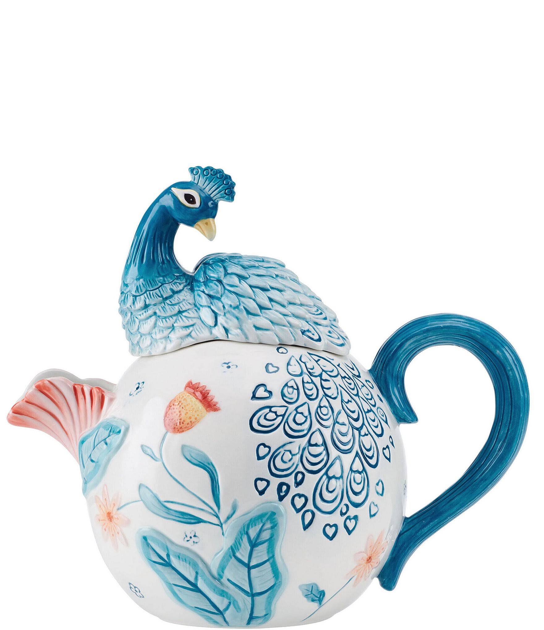 Fitz and Floyd Gracie Ceramic Peacock Teapot, 1 Quart