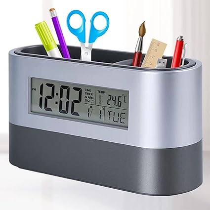 Pen Holder, Innovative Alarm ClockPen Organizer for Desk , Holder Clock 