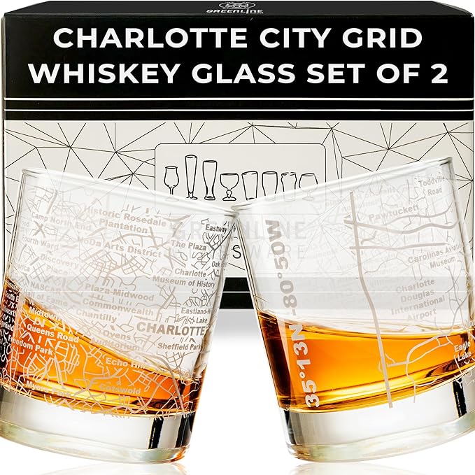 Greenline Goods Whiskey Glasses - 10 oz Tumbler Set for Charlotte lovers, Etched ...