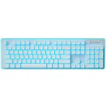 LANGTU LED Computer Keyboard, USB Wired Keyboard for Gaming and Office, All-Metal Panel 104 Keys Quiet Membrane Keyboard with Blue Backlit - L2 White/Silver