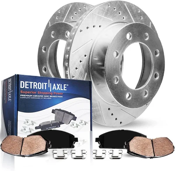 Detroit Axle - 4WD Front Brake Kit for 99-04 Ford F-250 F-350 Super Duty 00-05 Excursion Replacement 2000 2001 2002 2003 2004 Drilled & Slotted Brake Rotors Ceramic Brakes Pads : 13.03" inch Rotors