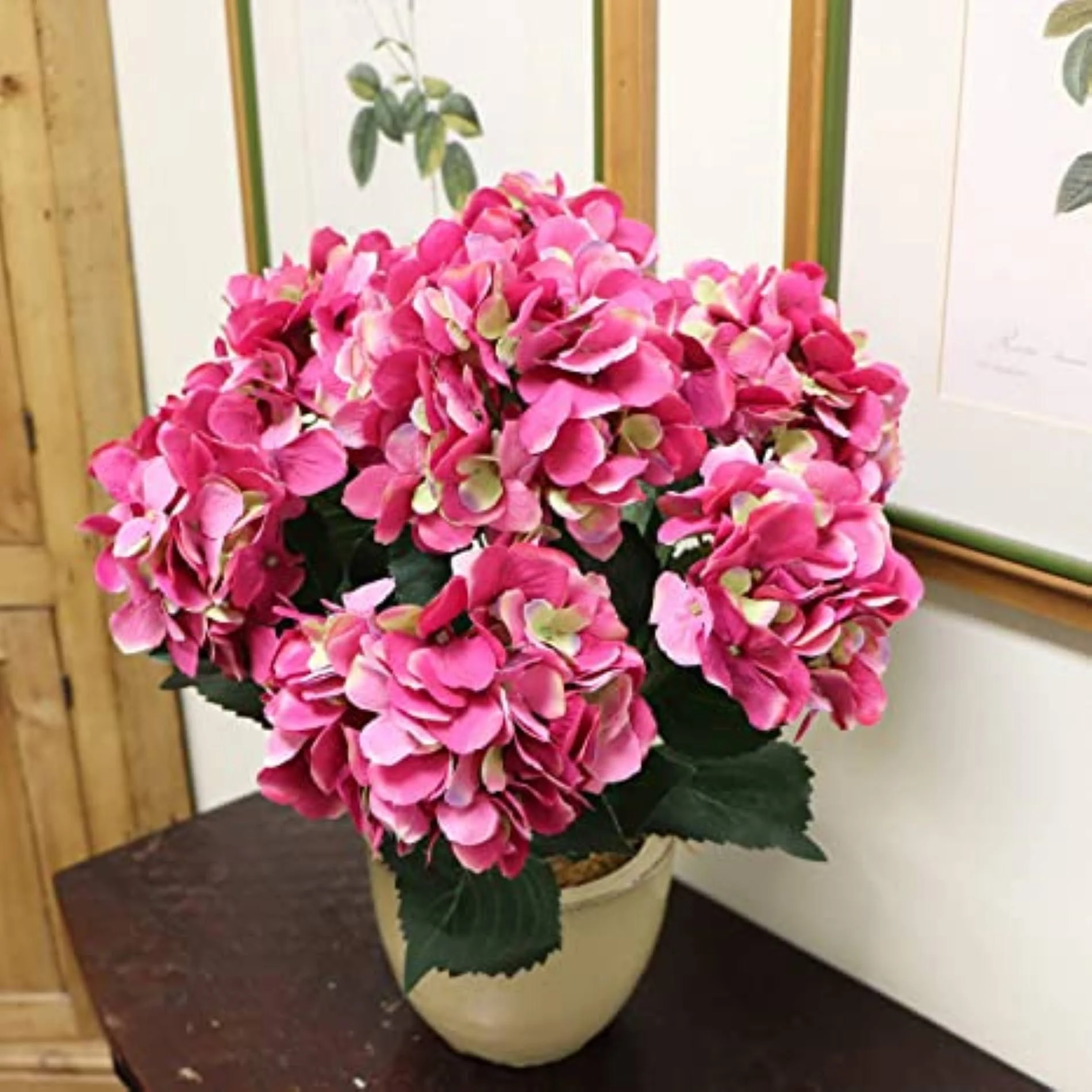 Hydrangea Silk Flowers Plant, Fuchsia, Indoor Home Decoration