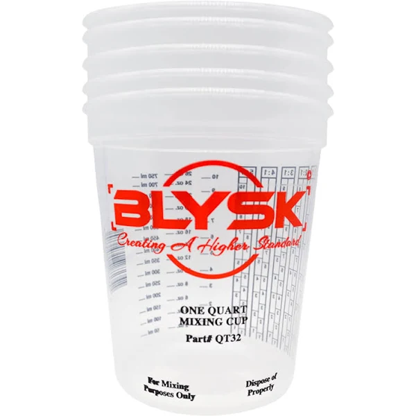 Graduated Plastic Mixing Cups, use for Paint, Resin, epoxy, Art, Kitchen, Measurements in OZ., ML and ratios (5, Quart)