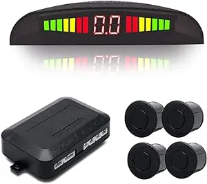 Rear Parking Sensor Kit Black MASO LED Display Parking Assistants Double CPU Security Reversing Parking Radar Sensor Car Vehicle with 4 Sensors Alarm Buzzer Reminder Safe Driving