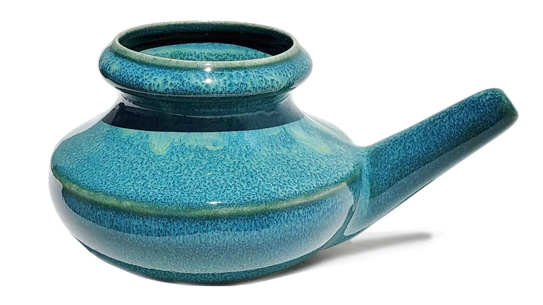 Baraka Handcrafted Ceramic Neti Pot - Sinus Tool Kit for Home - Nose & Nasal Cleaner - Dishwasher Safe - Durable Ceramic - Food Grade Ceramic Glazes - Lightweight - 10oz (Triple Fired: Green Burst)