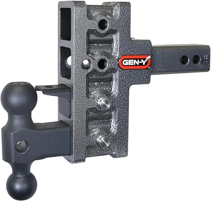 GEN-Y GH-424 MEGA-Duty Adjustable 5" Offset Drop Hitch with GH-031 Dual-Ball, GH-032 Pintle Lock for 2" Receiver - 10,000 LB Towing Capacity - 1,500 LB Tongue Weight