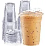 AOZITA [100 Sets] 16 oz Clear Plastic Cups with Lids and Straws, Disposable Cups with Lids for Iced Coffee, Smoothie, Milkshake and Cold Drinks