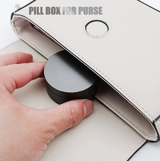 Portable Daily Pill Case, Heavy Duty Aluminium Alloy Round Pill Box, Waterproof Travel Pill Organizer, Pocket Purse Medicine Vitamin Holder EDC Container for Outdoor Camping Working