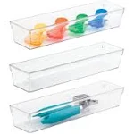 Mdesign Plastic Kitchen Cabinet Drawer Organizer Tray, 12" Long, 3 Pack - Clear, Standard