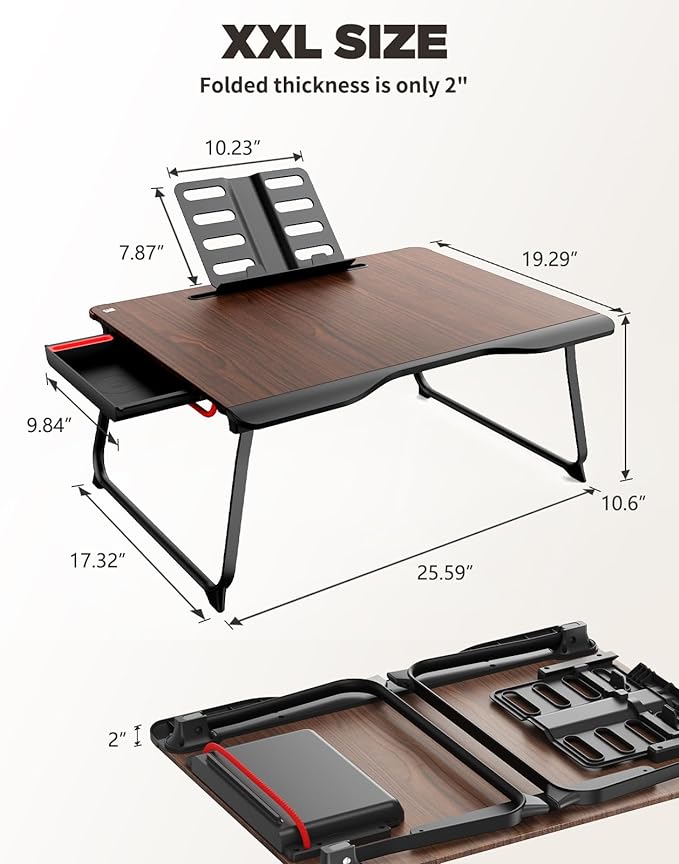 Laptop Desk for Bed, SAIJI XX-Large Foldable Bed Tray Table for Eating Breakfast, Writing, Working, Gaming, Drawing with Storage Drawer, Handrest