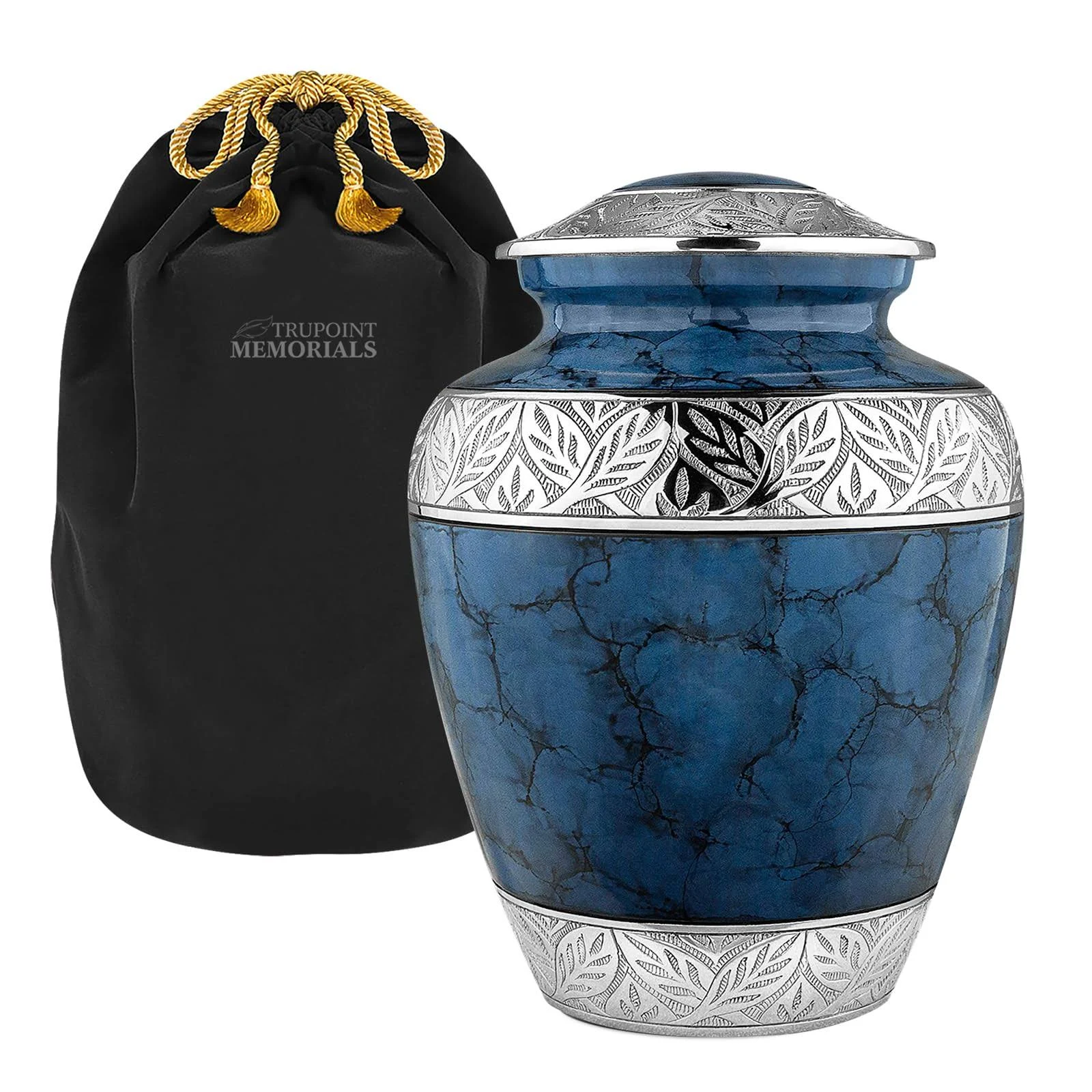 Trupoint Memorials Majestic Extra Large Dark Blue Urn for Human Ashes for Human Up to 300 Pounds - A Warm and Loving Urn - W Velvet Bag