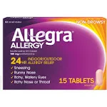 Allegra Adult Non-Drowsy Antihistamine Tablets for 24-Hour Allergy Relief, 15 ct | CVS