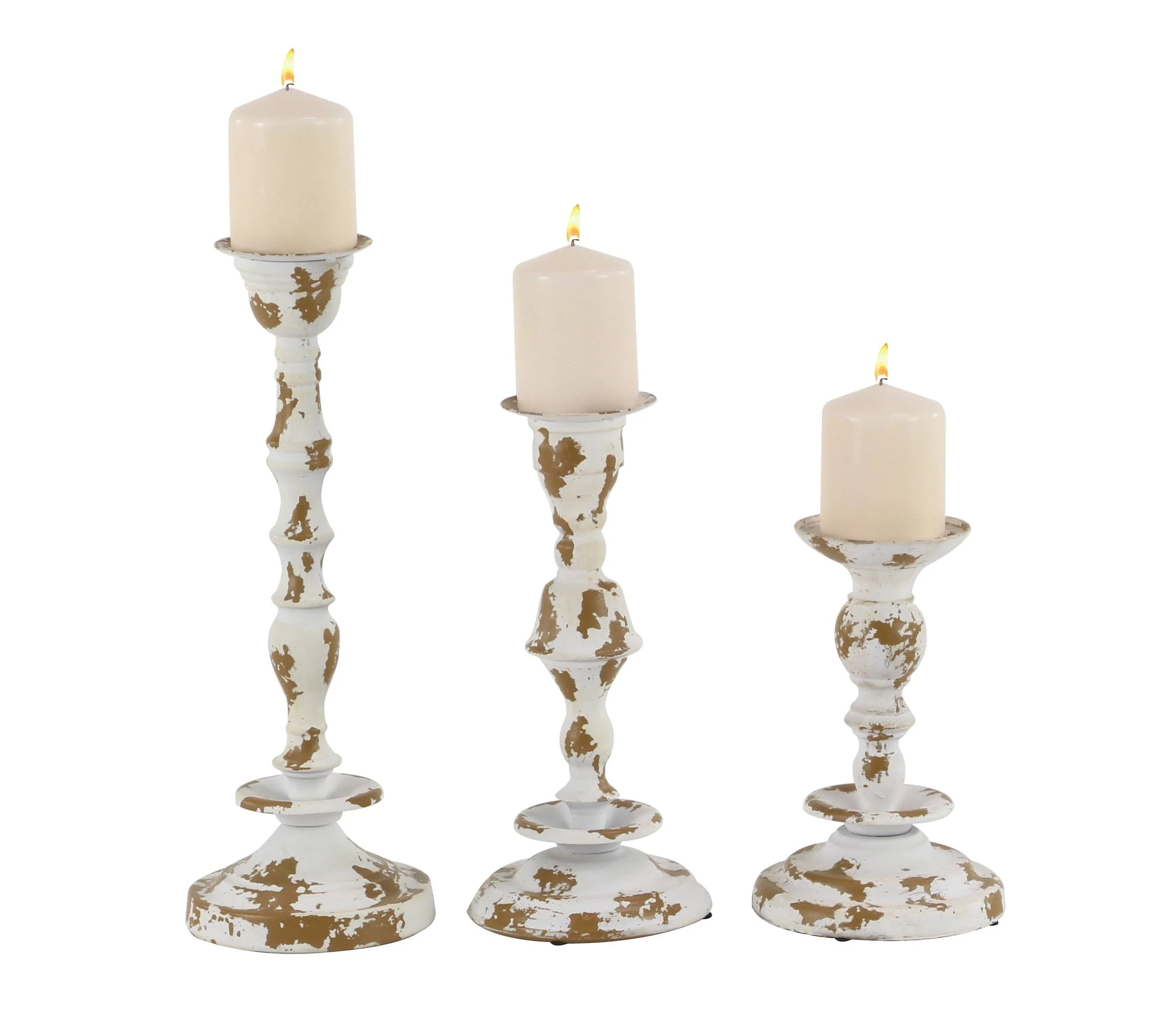 Set of 3 Rustic 10 13 and 16 inch White and Brown Candle Holders