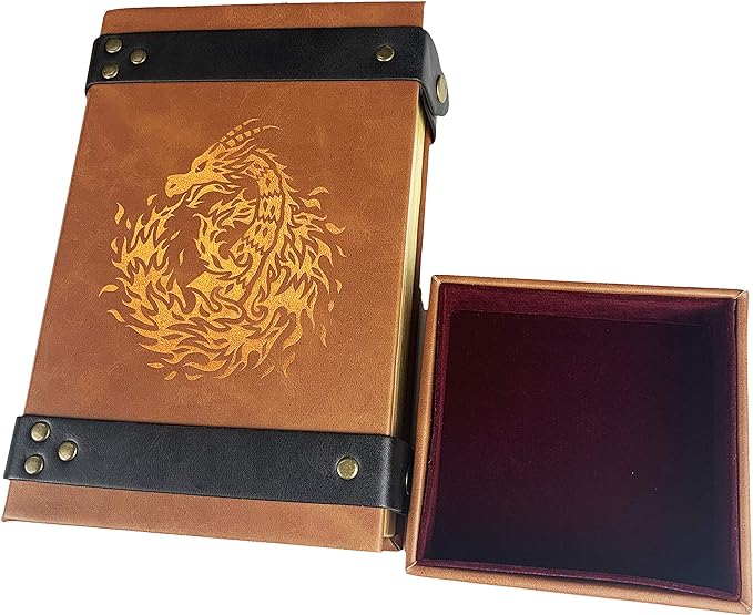 Book-Shaped Cheromatic/Red Fire Dragon Rolling Magic Book Tray for All Tabletop RPGs Like D&D, Call of Cthulhu, Shadowrun.