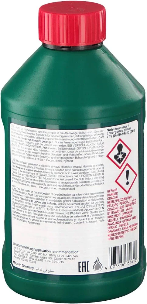 FEBI BILSTEIN hydraulic oil green synthetic 1 l for Audi BMW Chrysler Citroën DAF 