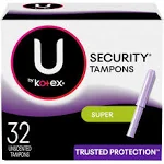 Tampones de seguridad U by Kotex, súper absorbencia, sin perfume, 32 unidades