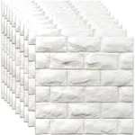 3D Wall Panels Peel and Stick 11PCS White Foam Brick Wallpaper for Bedroom Faux Stone Wall Panel Self-Adhesive Wallpaper (11PCS-10.65 Sq Ft, White)