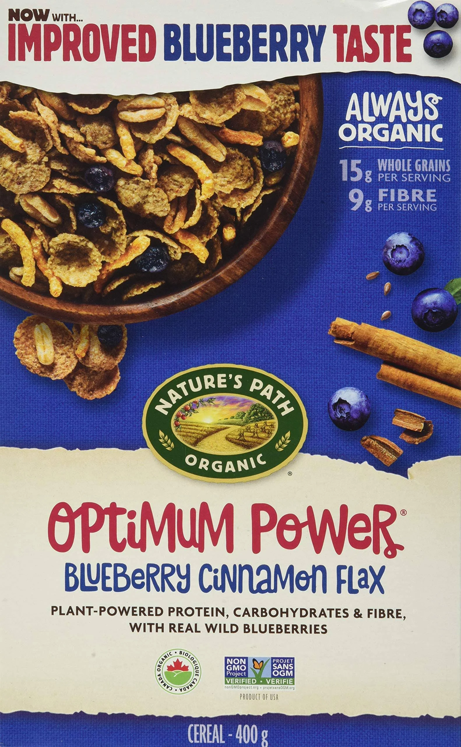 Nature's Path, Organic OPTIMUM Breakfast Cereal - Flax, Soy, Blueberry Cinnamon, 14 oz