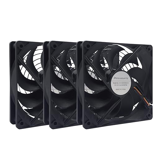 3-Pack 120mm 24V DC High Airflow Computer PC Case Fan 120x120x25mm 3Pin 4.72inch Dual Ball Bearing Brushless Exhaust Cooling Fan for Mining Rig Frame Rack Air Miner PSU with Metal Guard 3000RPM