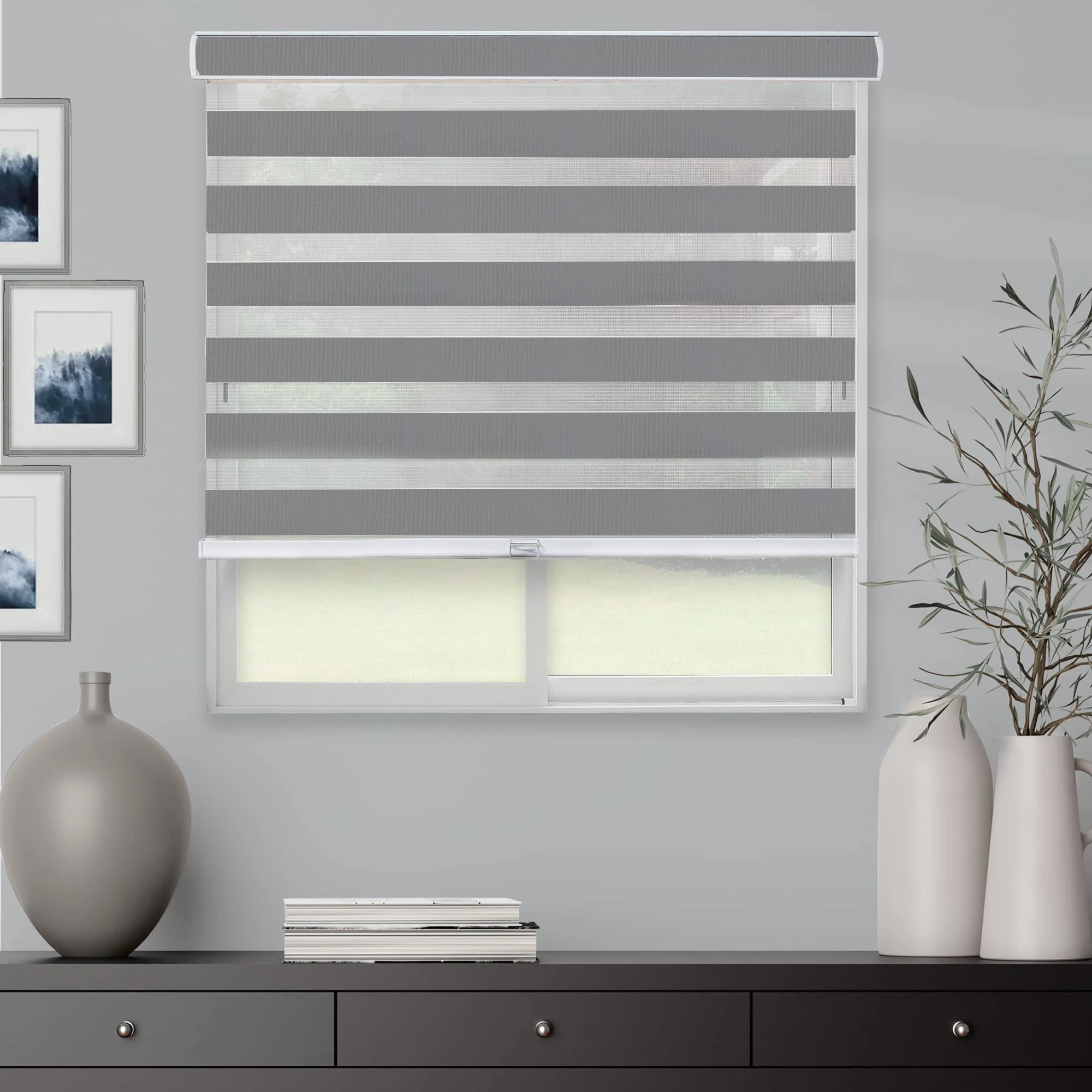 CHICOLOGY Zebra Blinds, Roller Window Shades, Blinds for Windows, Roller Shades for Windows, Window Shades for Home, Window Shades, Pull Down Shades for Windows, 42" W X 72" H, Basic Slate