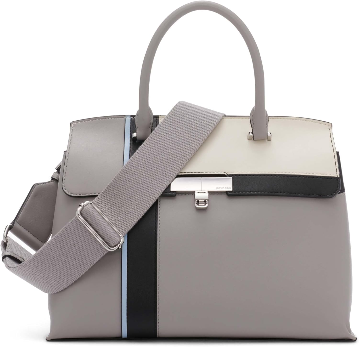 Calvin Klein Becky Colorblock Turnlock Convertible Satchel - Stone Multi