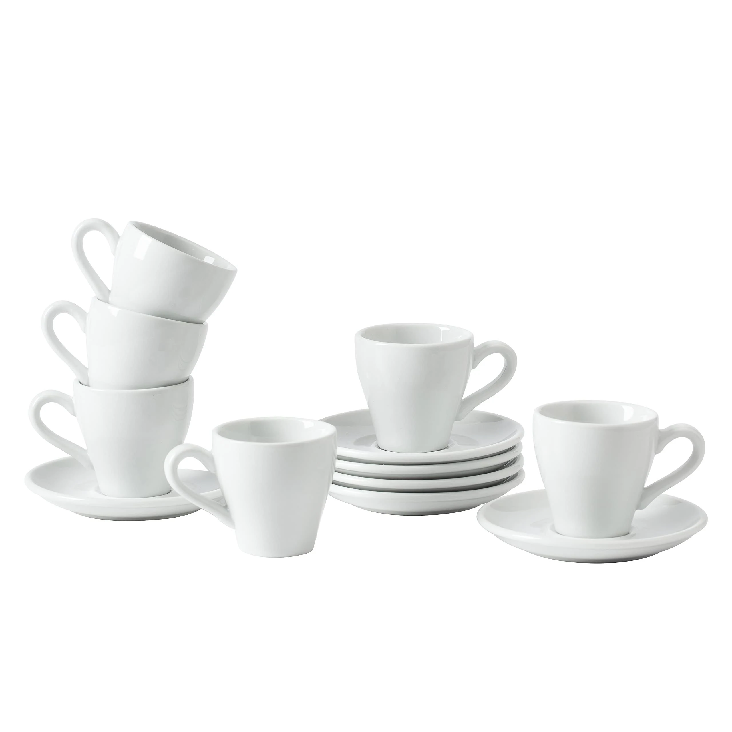 Espresso Cup, with Saucers Tea Cups and Saucers 2 Ounce Set of 6, for Specialty Coffee Drinks, Cappuccino, Latte, Americano and Tea, White