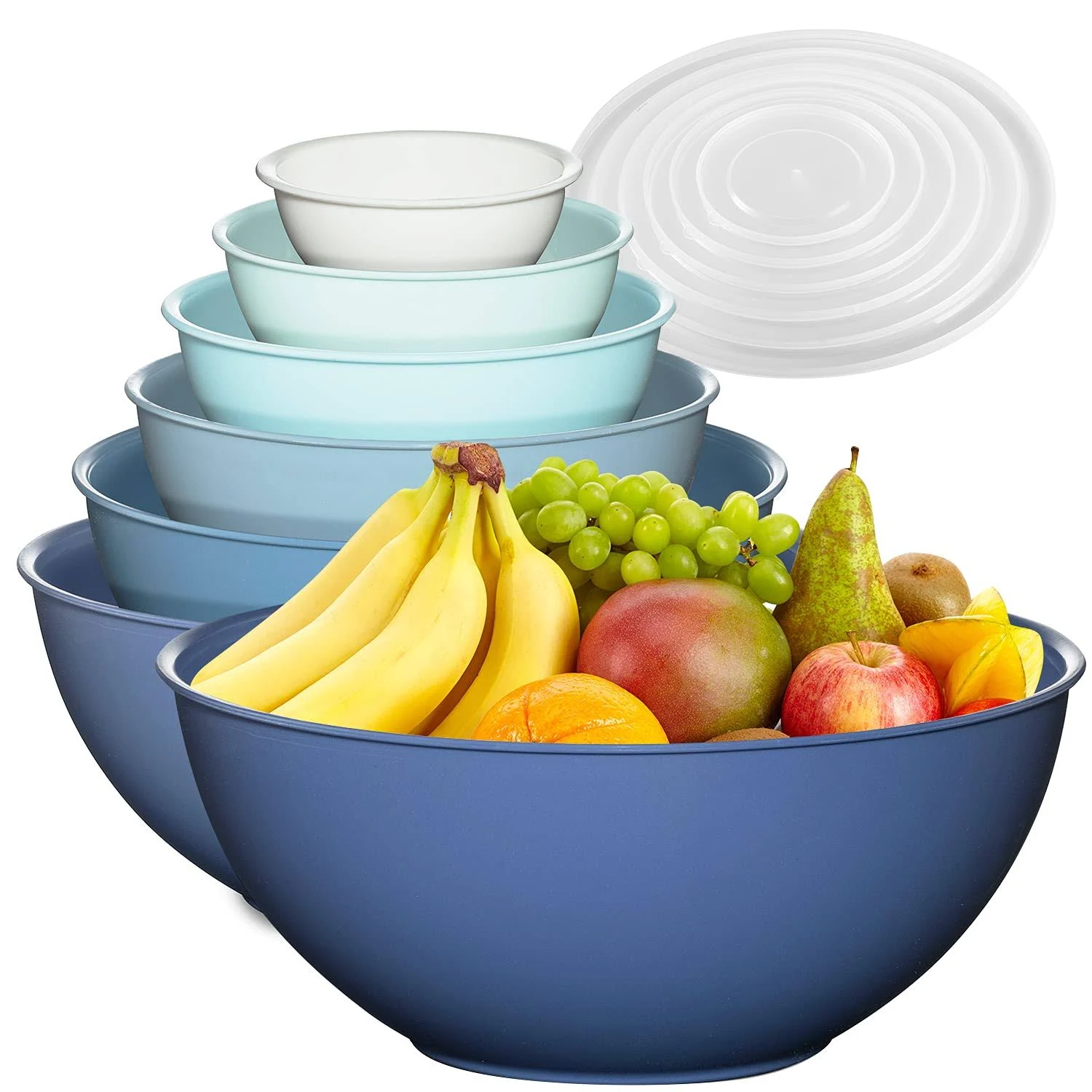 12 Piece Plastic Mixing Bowls Set, Colorful Nesting Bowls with Lids, 6 Prep Bowls and 6 Lids - Color Food Storage for Leftovers, Fruit, Salads, Snacks, and Potluck Dishes - Microwave and Freezer Safe