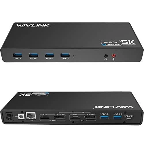 WAVLINK USB 3.0 Dual 5K/4K@60Hz Laptop Docking Station for Thunderbolt 4/3, USB-C/A Windows, MacOS, ChromeOS, Ubuntu 20.04,22.0 (2X HDMI, 2X Display Port, LAN, 6 USB 3.0, Audio)