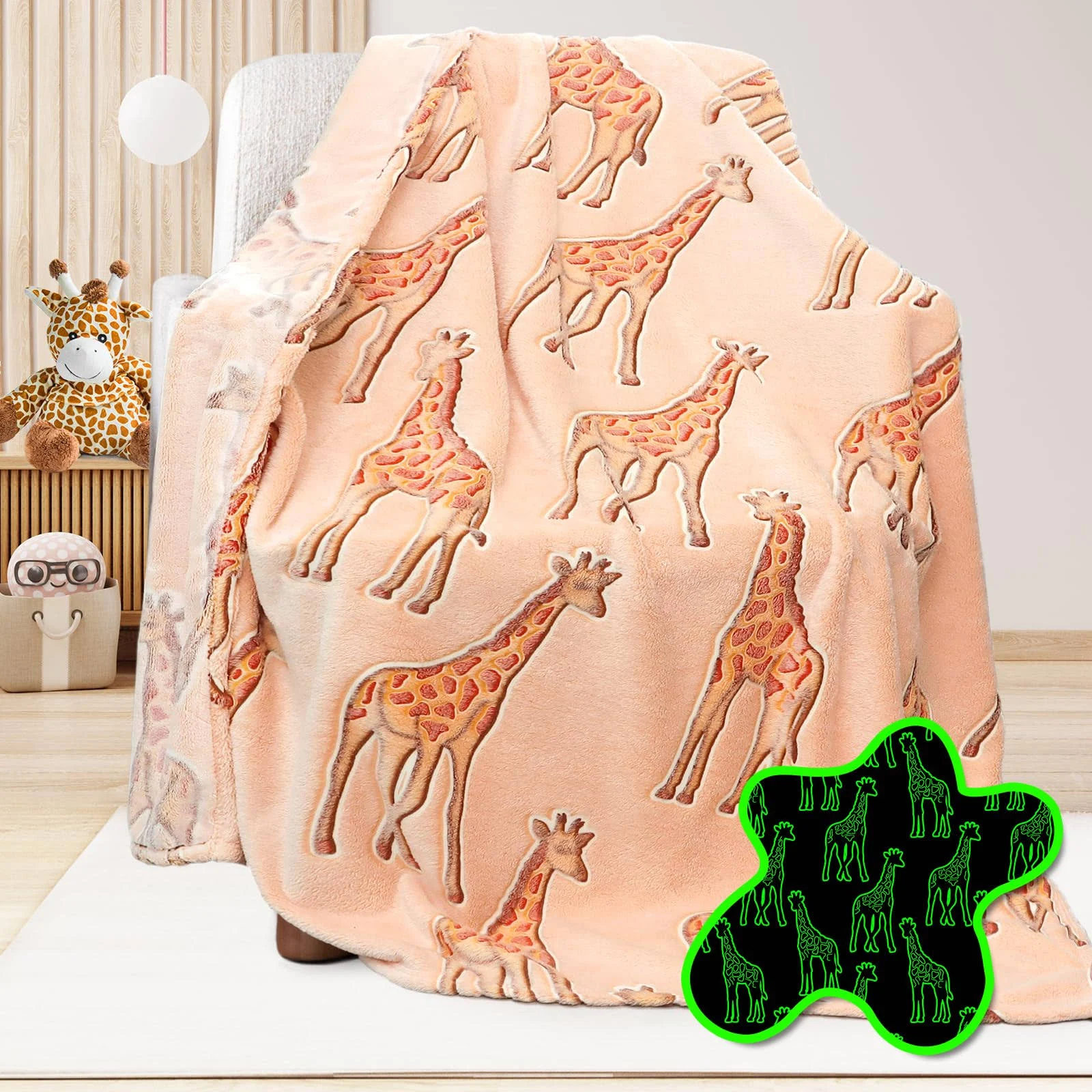 UOFON Giraffe Blanket Glow in The Dark Animal Blanket Toddler for Kids Girls ...