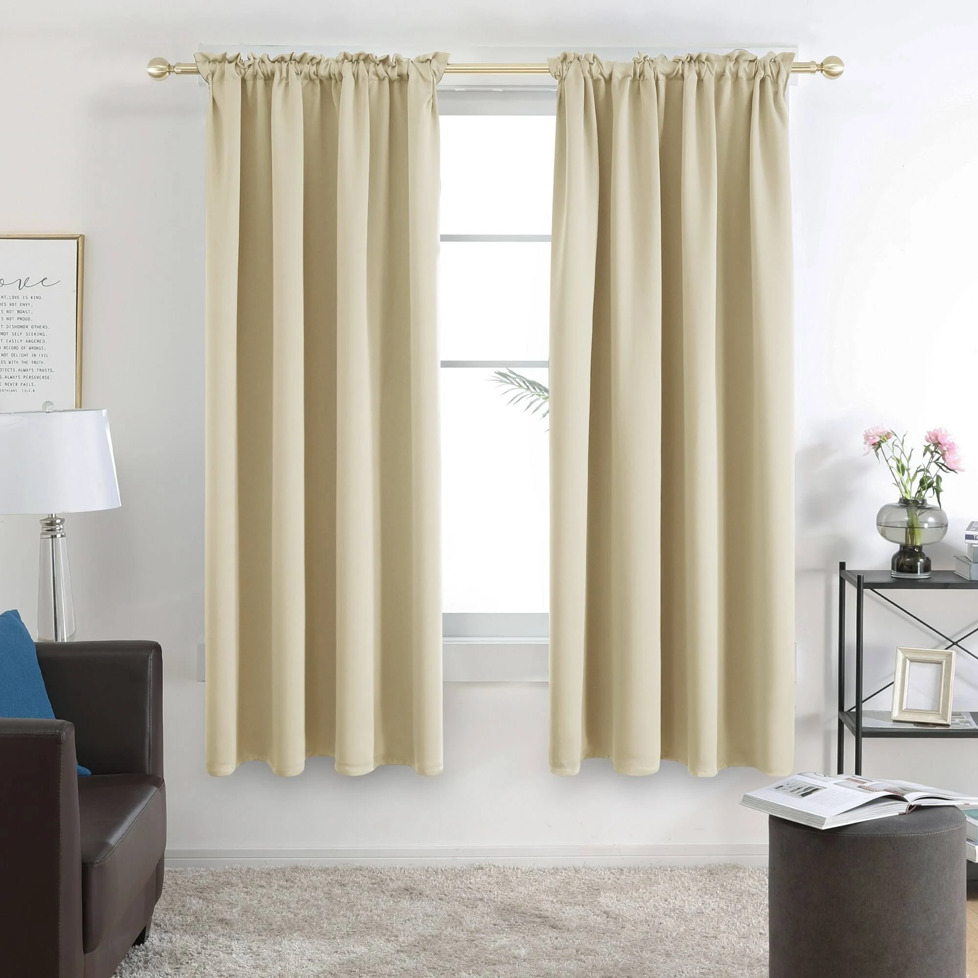 Deconovo Soild Rod Pocket Blackout Curtains, Dark Beige, 42W x 72L