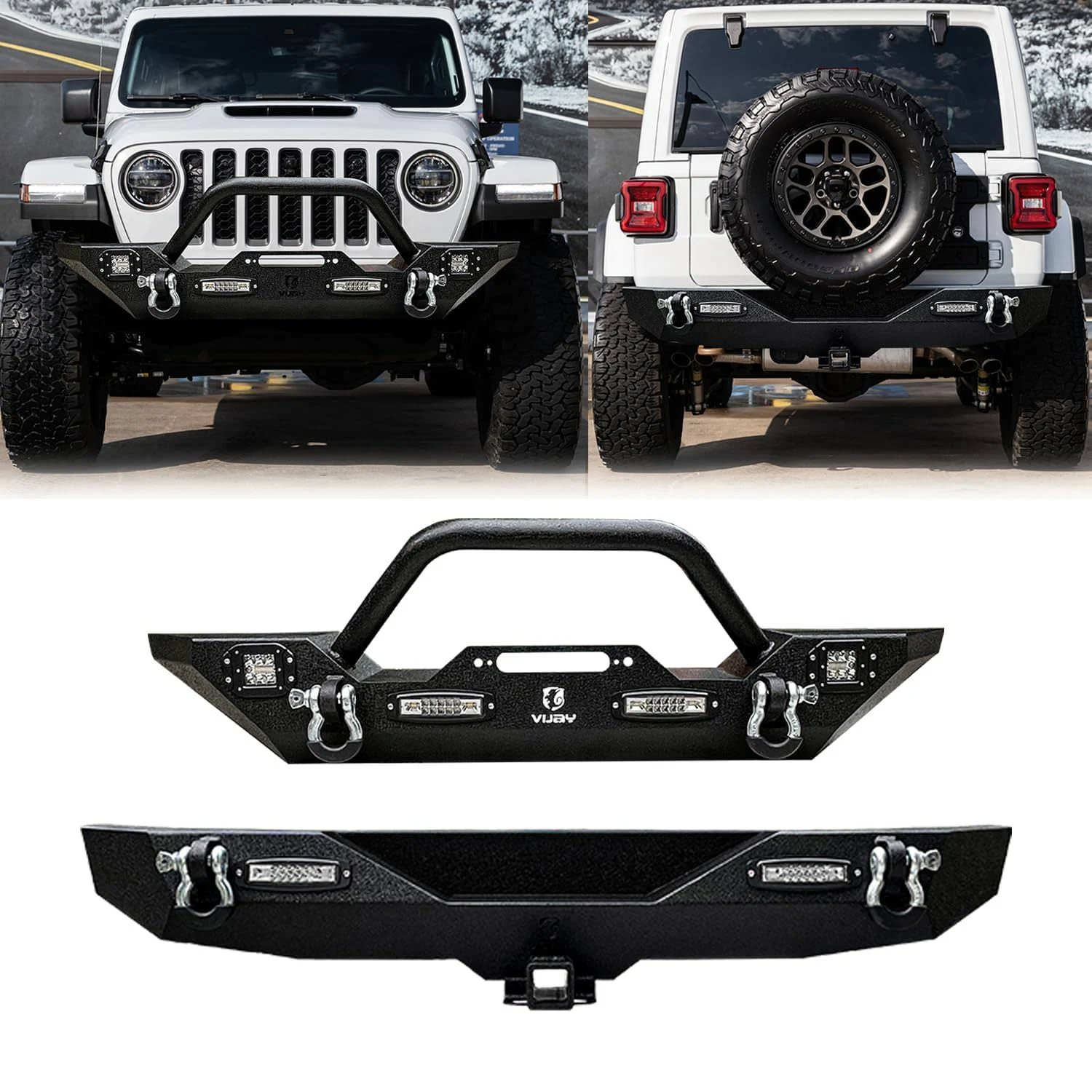 Vijay Front Bumper W/Winch Plate For 2007-2024 Jeep Wrangler JK/JL&amp;Gladiato<wbr/>r JT