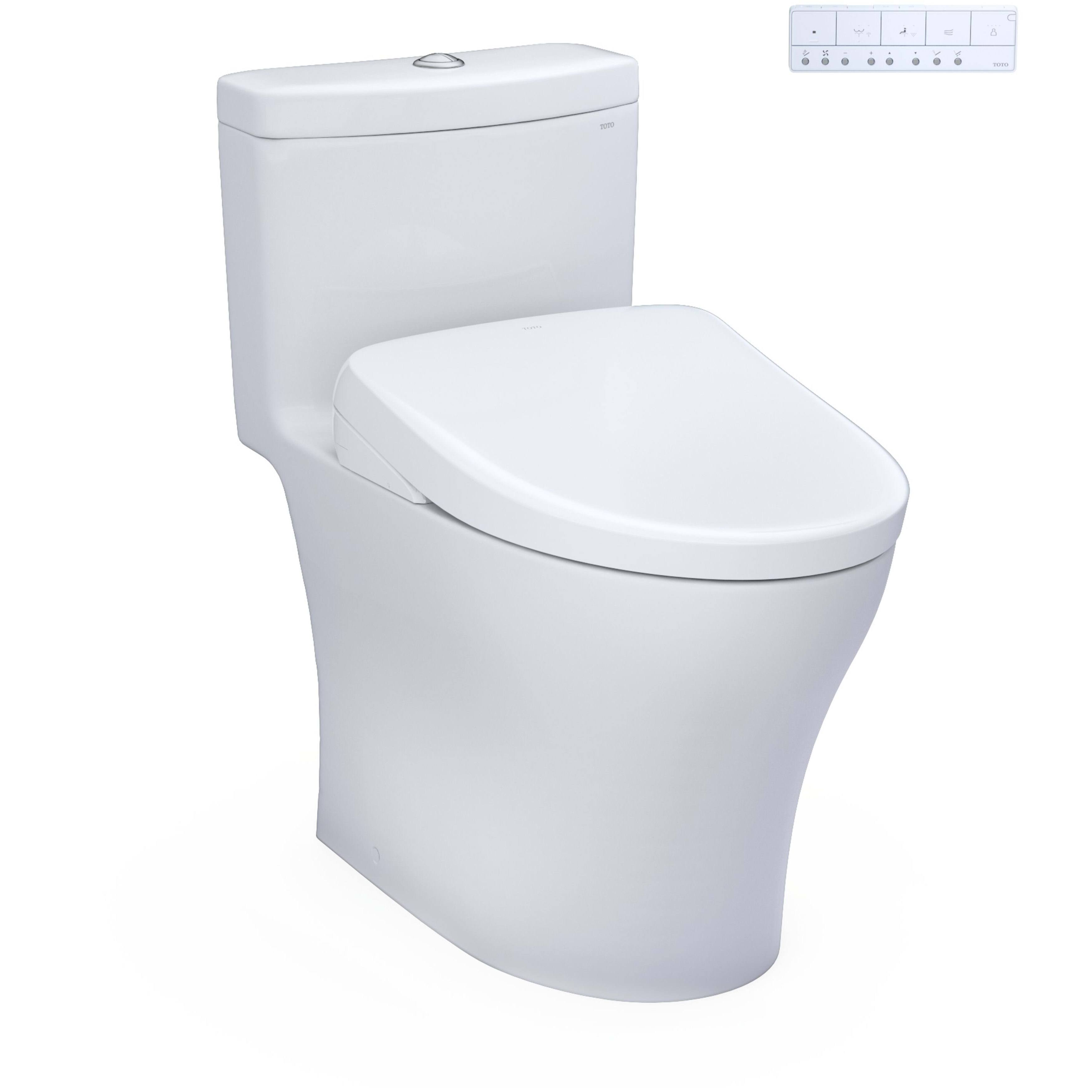 TOTO® WASHLET®+ Aquia® IV One-Piece Elongated Dual Flush 1.28 and 0.9 GPF Toilet with S7 Contemporary Electric Bidet Seat, Cotton White - MW6464726CEMFGN#01