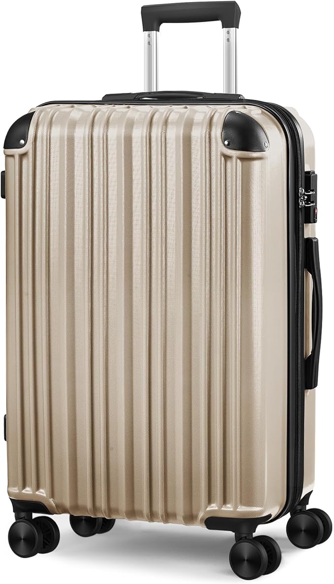 Expandable Luggage Sets 3 Piece Set, Hard Shell Spinner Suitcase Set, 20/24/28In Carry-on and Checked Luggage(Champagne Gold)