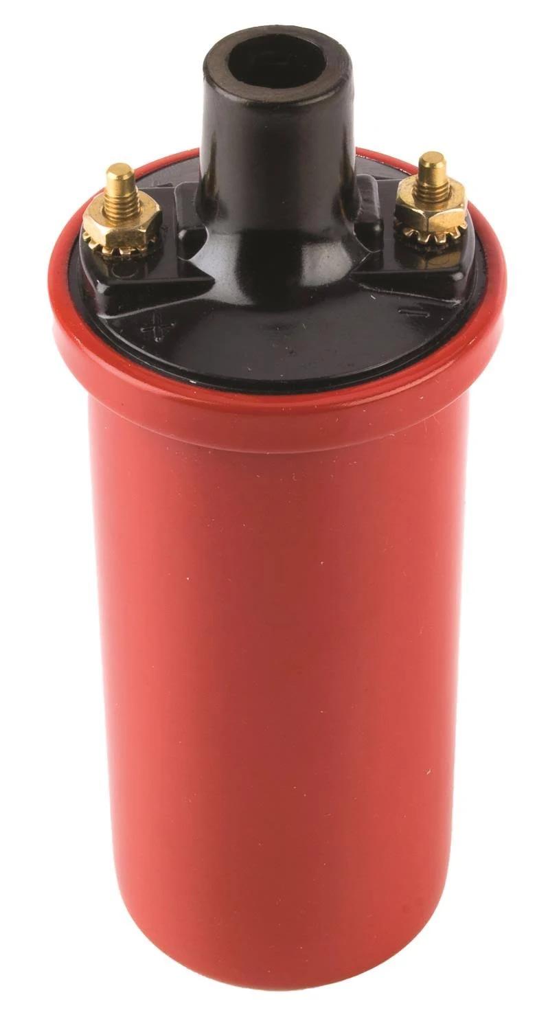 JEGS High Energy Ignition Coil | For Breaker Points/Non-CD Electronic Ignition Systems | Red | Oil Filled | Female Socket Connection | 45,000 Volt Output | 1.5 Ohms Primary Resistance